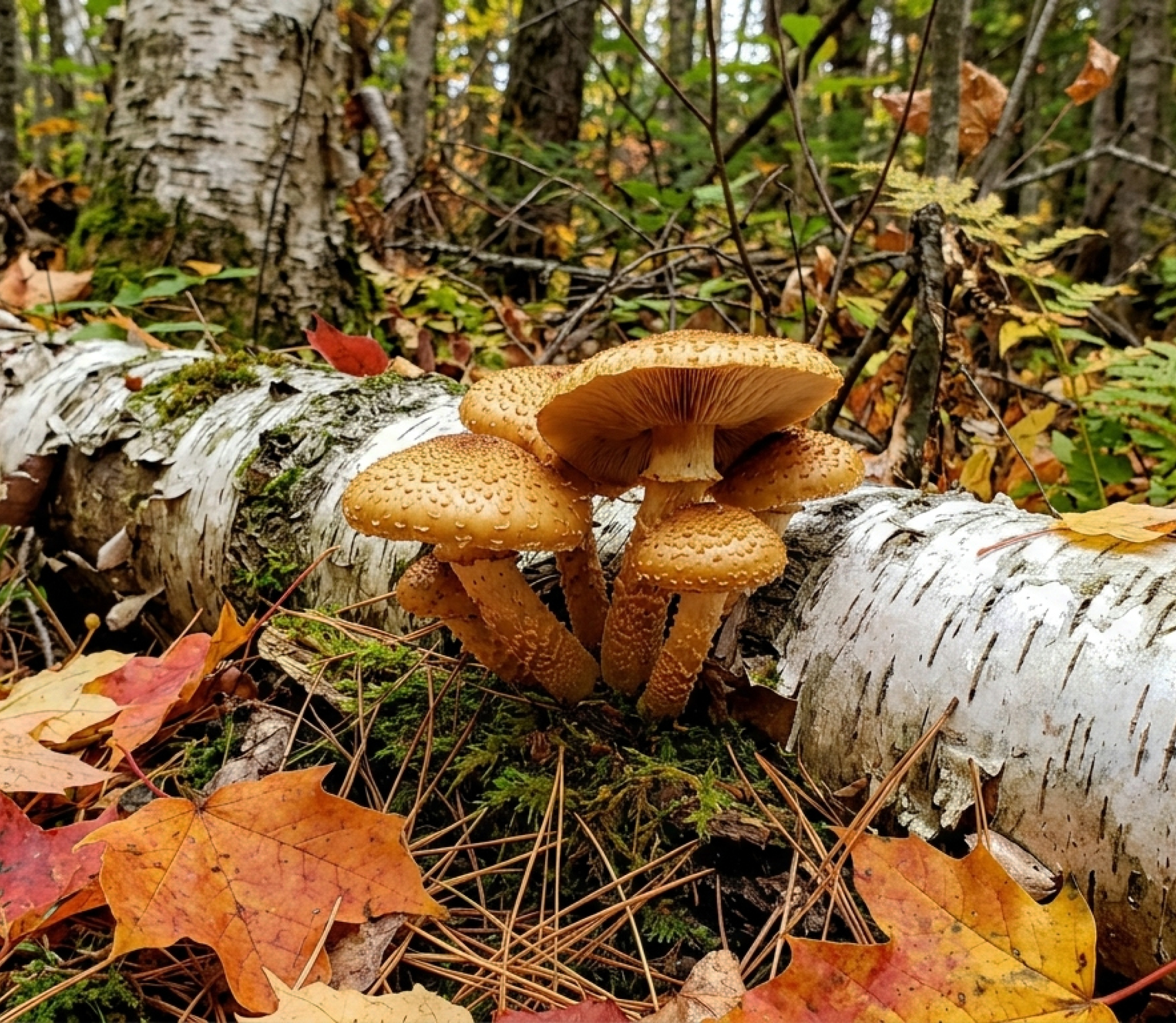 Chestnut growing on wood stump