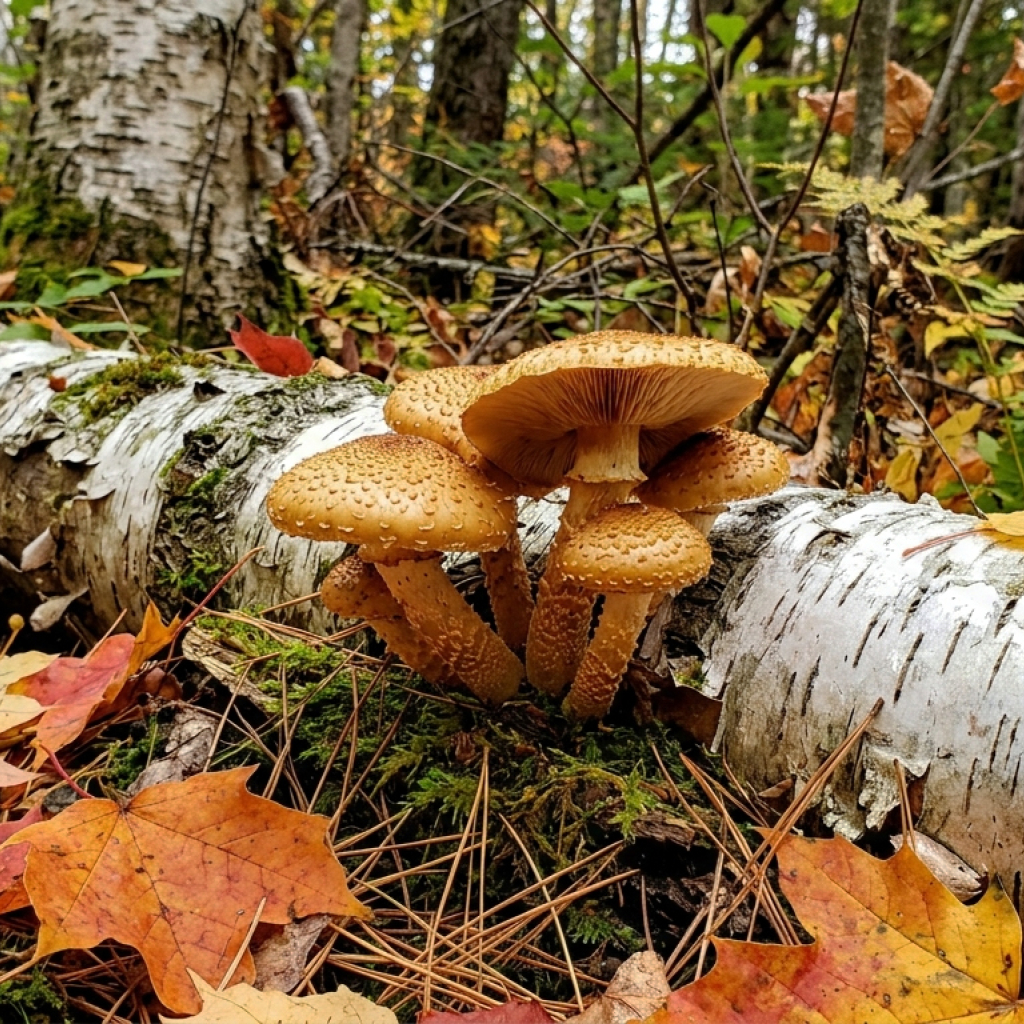 Chestnut growing on wood stump